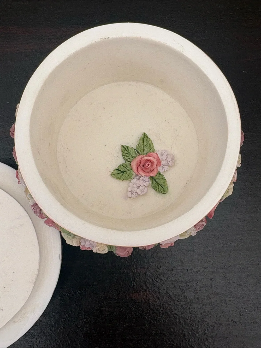Dezine Hand Painted Decorative Floral Trinket Box - Pink, Cream & Green Roses